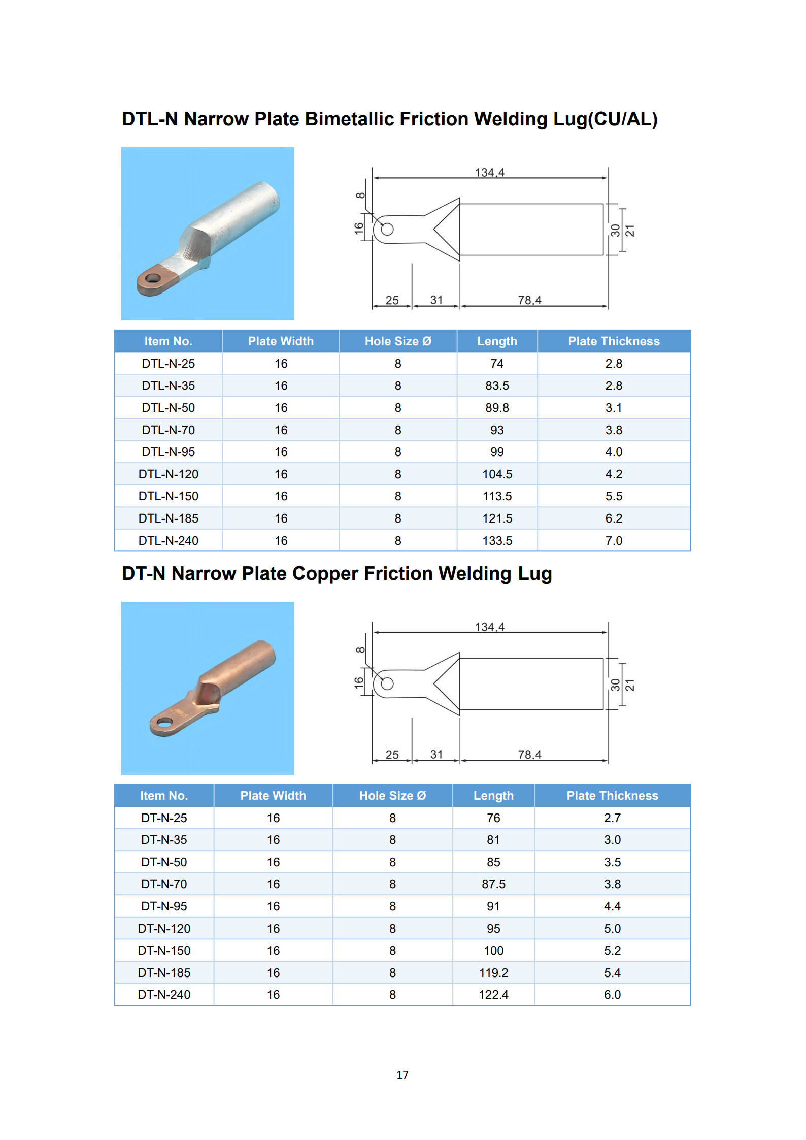 DT-N Narrow Head Bimetal Cable Lugs detail 1